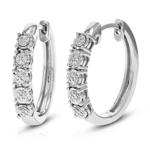 1/10 cttw Diamond Hoop Earrings for Women, Round Lab Grown Diamond Earrings in .925 Sterling Silver, Prong Setting, 2/3 Inch