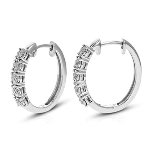 1/10 cttw Diamond Hoop Earrings for Women, Round Lab Grown Diamond Earrings in .925 Sterling Silver, Prong Setting, 2/3 Inch