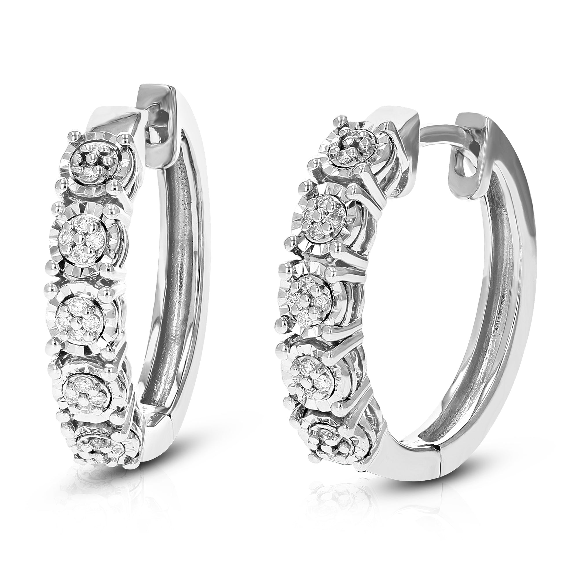 1/10 cttw Diamond Hoop Earrings for Women, Round Lab Grown Diamond Earrings in .925 Sterling Silver, Prong Setting, 3/4 Inch