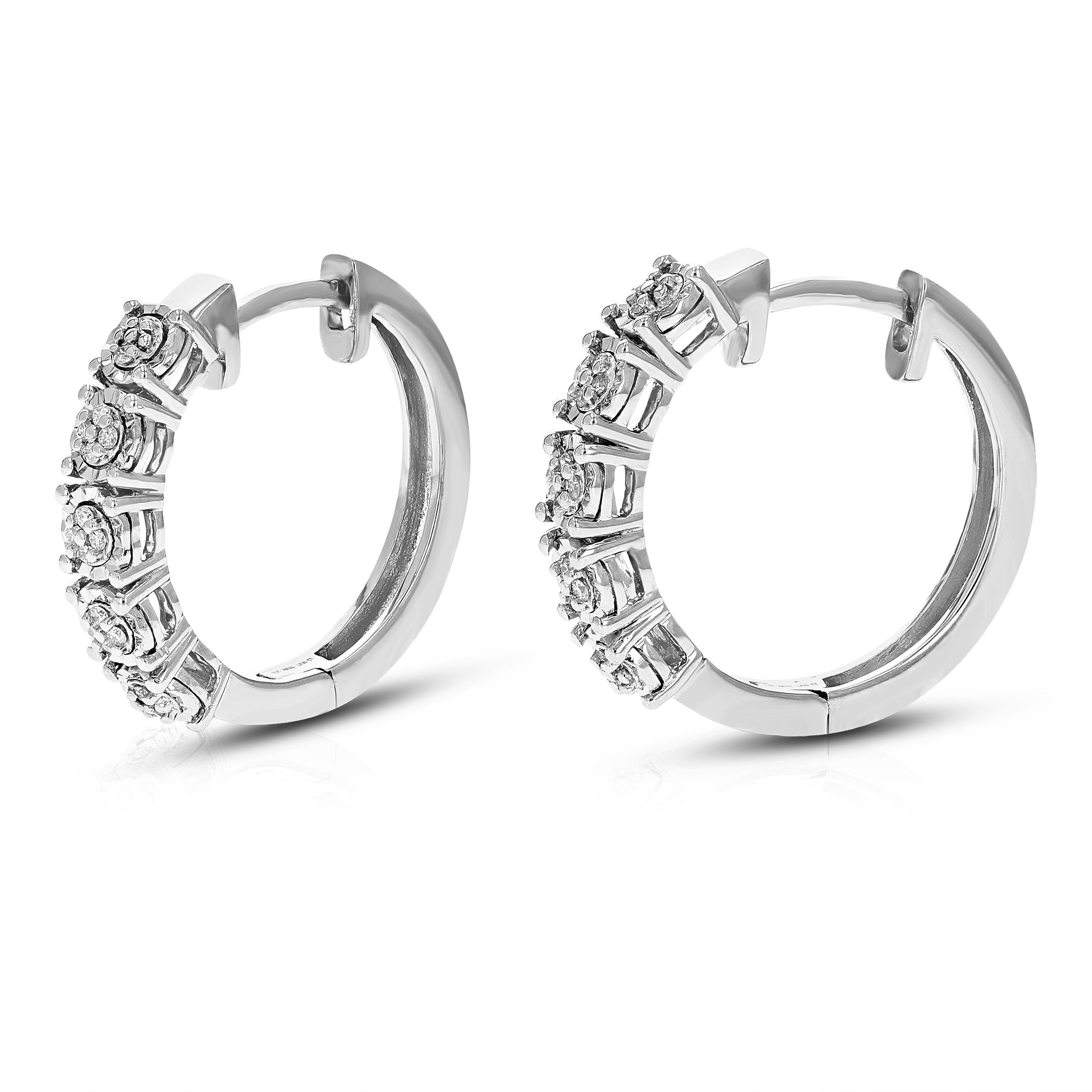 1/10 cttw Diamond Hoop Earrings for Women, Round Lab Grown Diamond Earrings in .925 Sterling Silver, Prong Setting, 3/4 Inch
