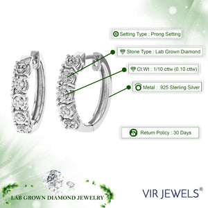 1/10 cttw Diamond Hoop Earrings for Women, Round Lab Grown Diamond Earrings in .925 Sterling Silver, Prong Setting, 3/4 Inch