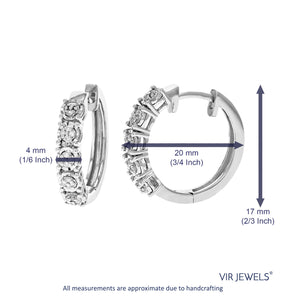 1/10 cttw Diamond Hoop Earrings for Women, Round Lab Grown Diamond Earrings in .925 Sterling Silver, Prong Setting, 3/4 Inch