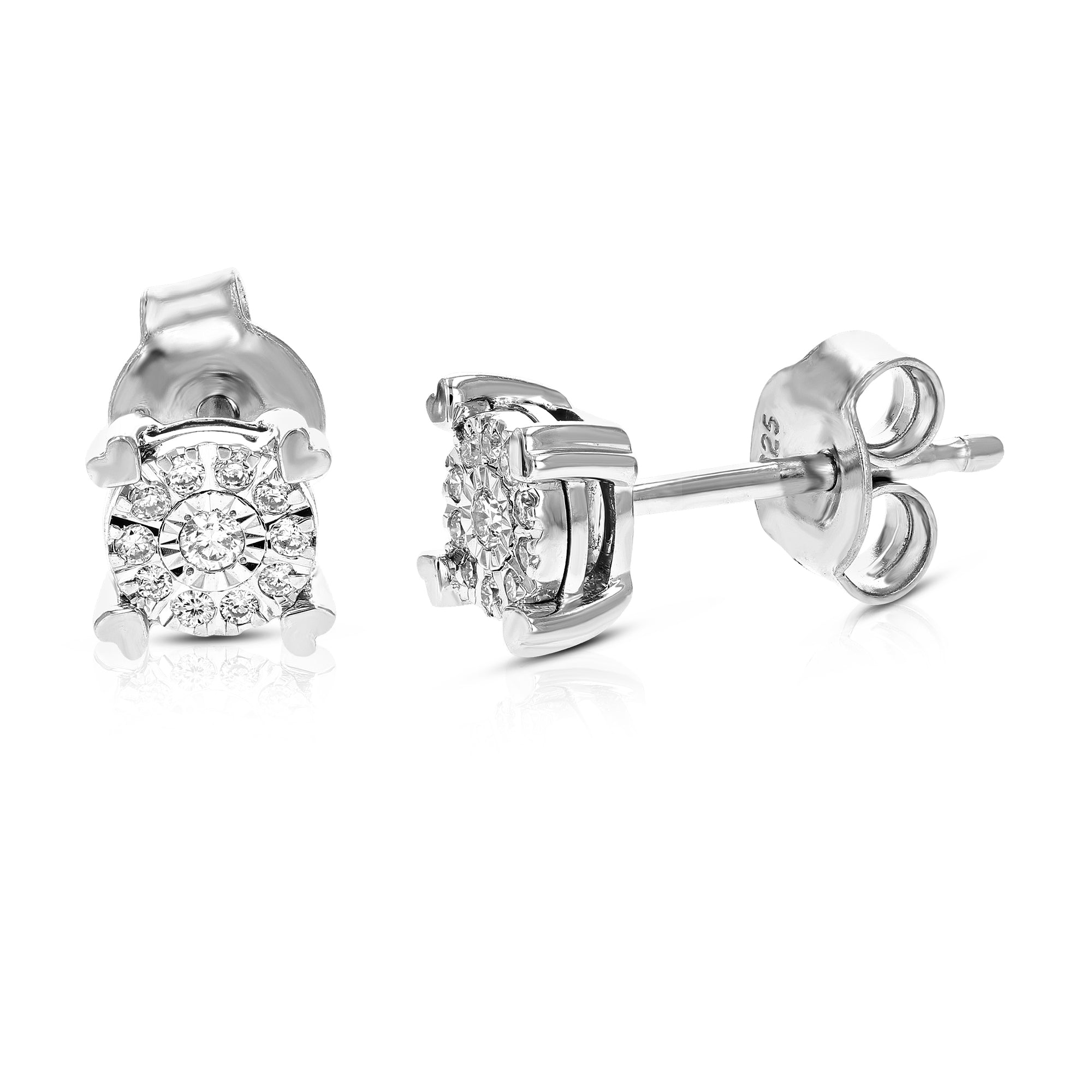 1/10 cttw Stud Earrings for Women, Round Lab Grown Diamond Stud Earrings in .925 Sterling Silver, Prong Setting