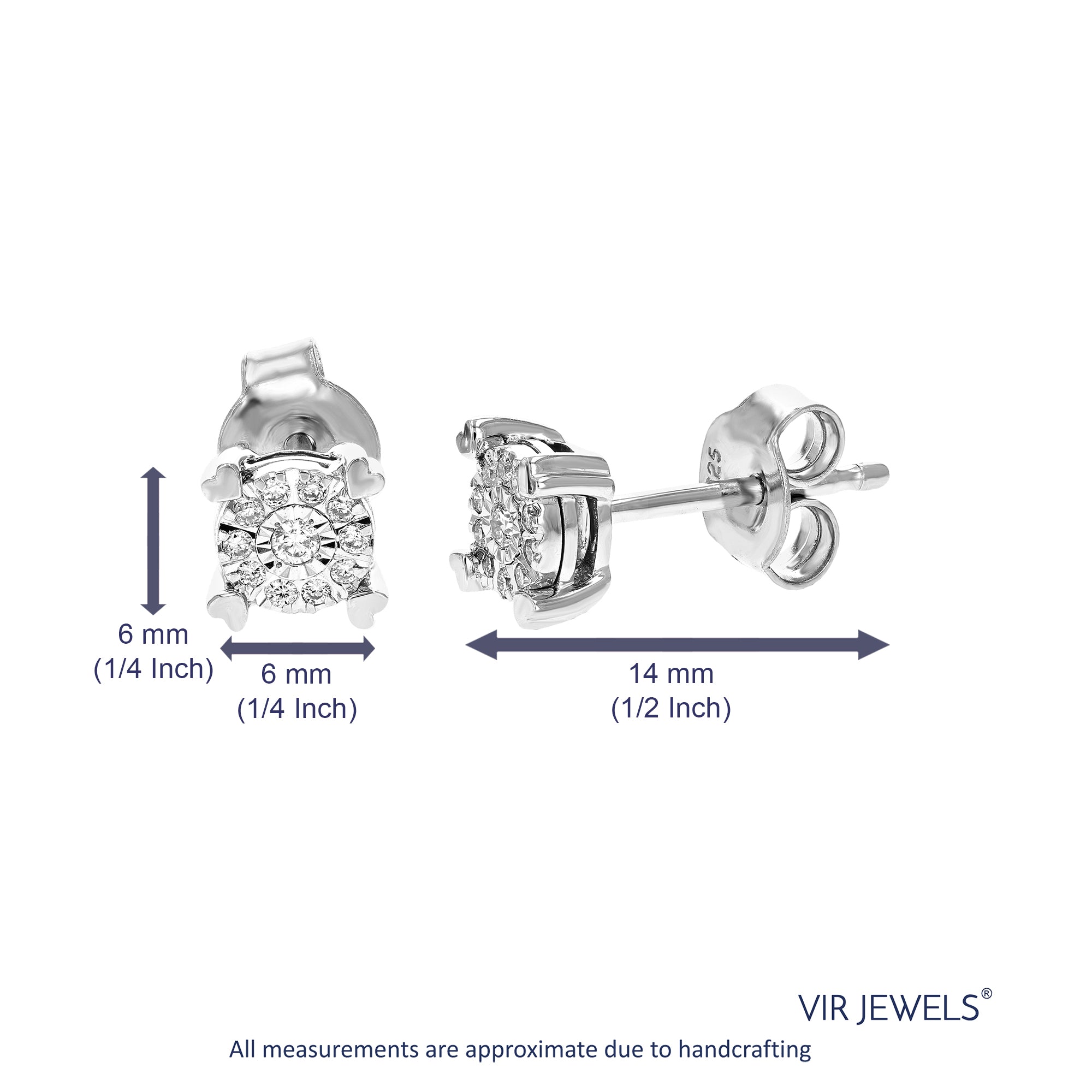 1/10 cttw Stud Earrings for Women, Round Lab Grown Diamond Stud Earrings in .925 Sterling Silver, Prong Setting