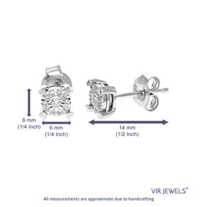 1/10 cttw Stud Earrings for Women, Round Lab Grown Diamond Stud Earrings in .925 Sterling Silver, Prong Setting