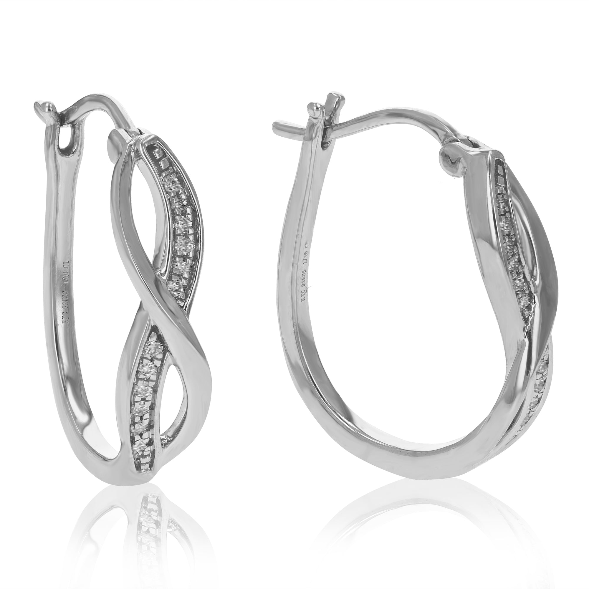 1/10 cttw Diamond Hoop Earrings for Women, Round Lab Grown Diamond Earrings in .925 Sterling Silver, Prong Setting, 3/4 Inch