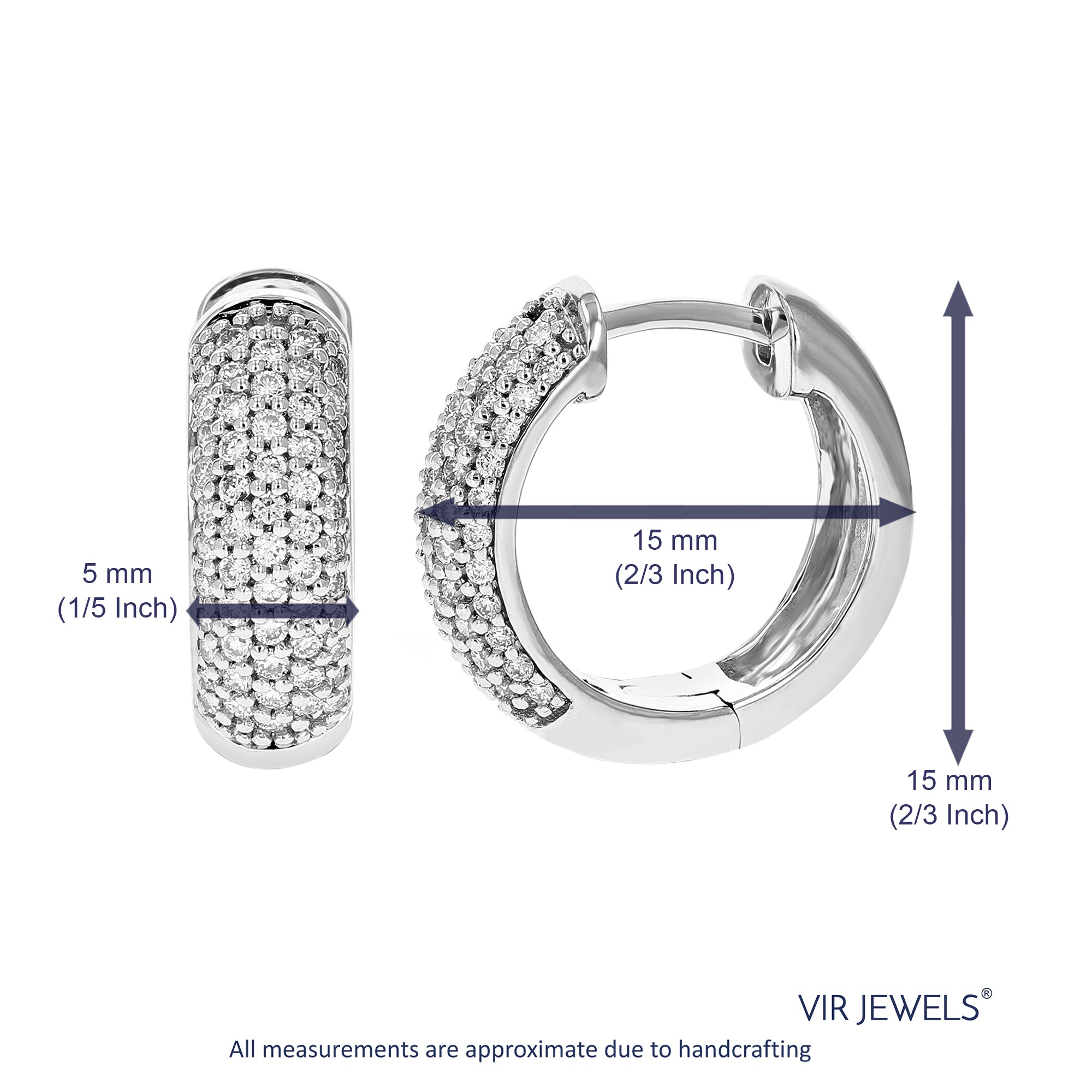 1/2 cttw Diamond Hoop Earrings for Women, Round Lab Grown Diamond Earrings in .925 Sterling Silver, Prong Setting, 1/2 Inch