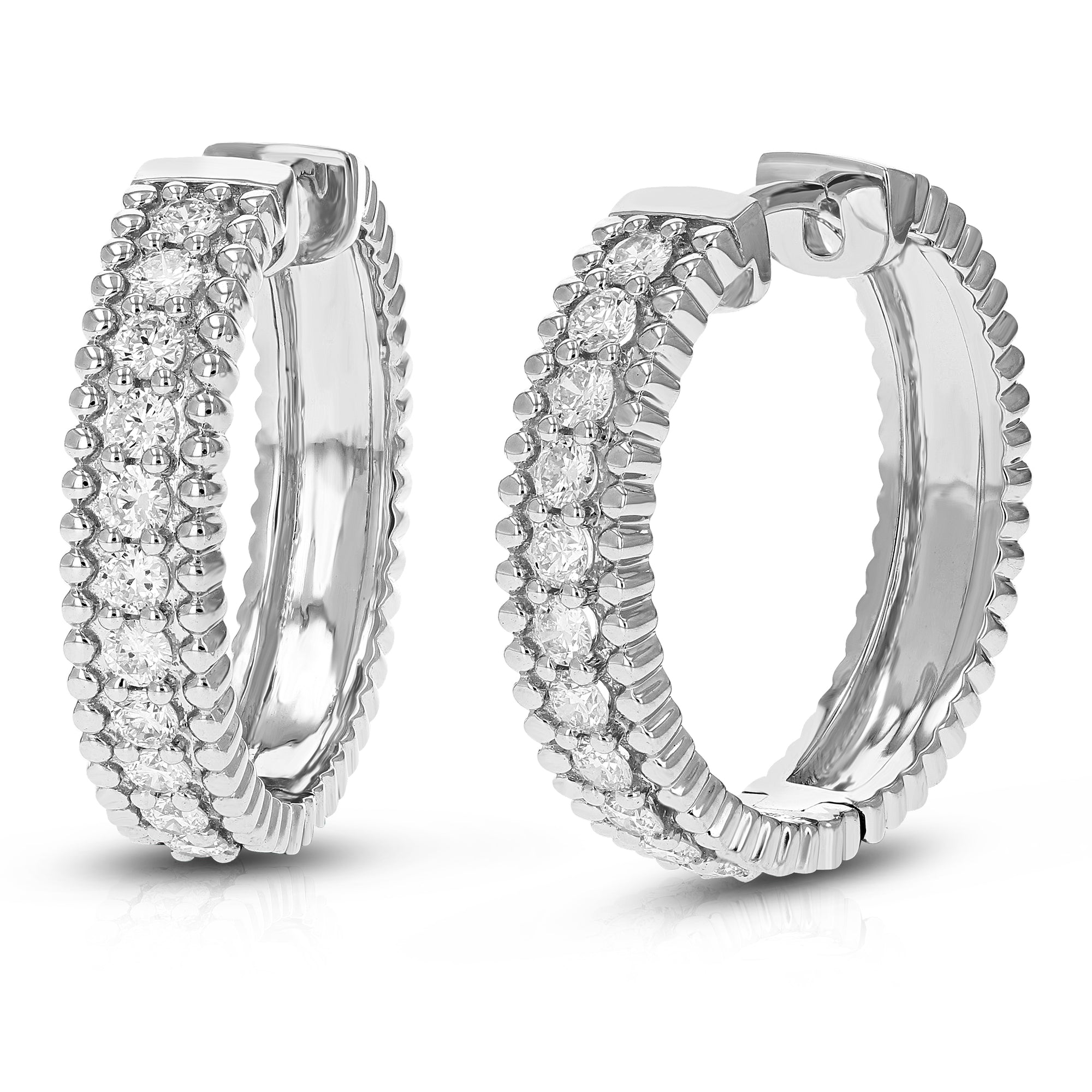 1 cttw Diamond Hoop Earrings for Women, Round Lab Grown Diamond Earrings in .925 Sterling Silver, Prong Setting, 1 Inch