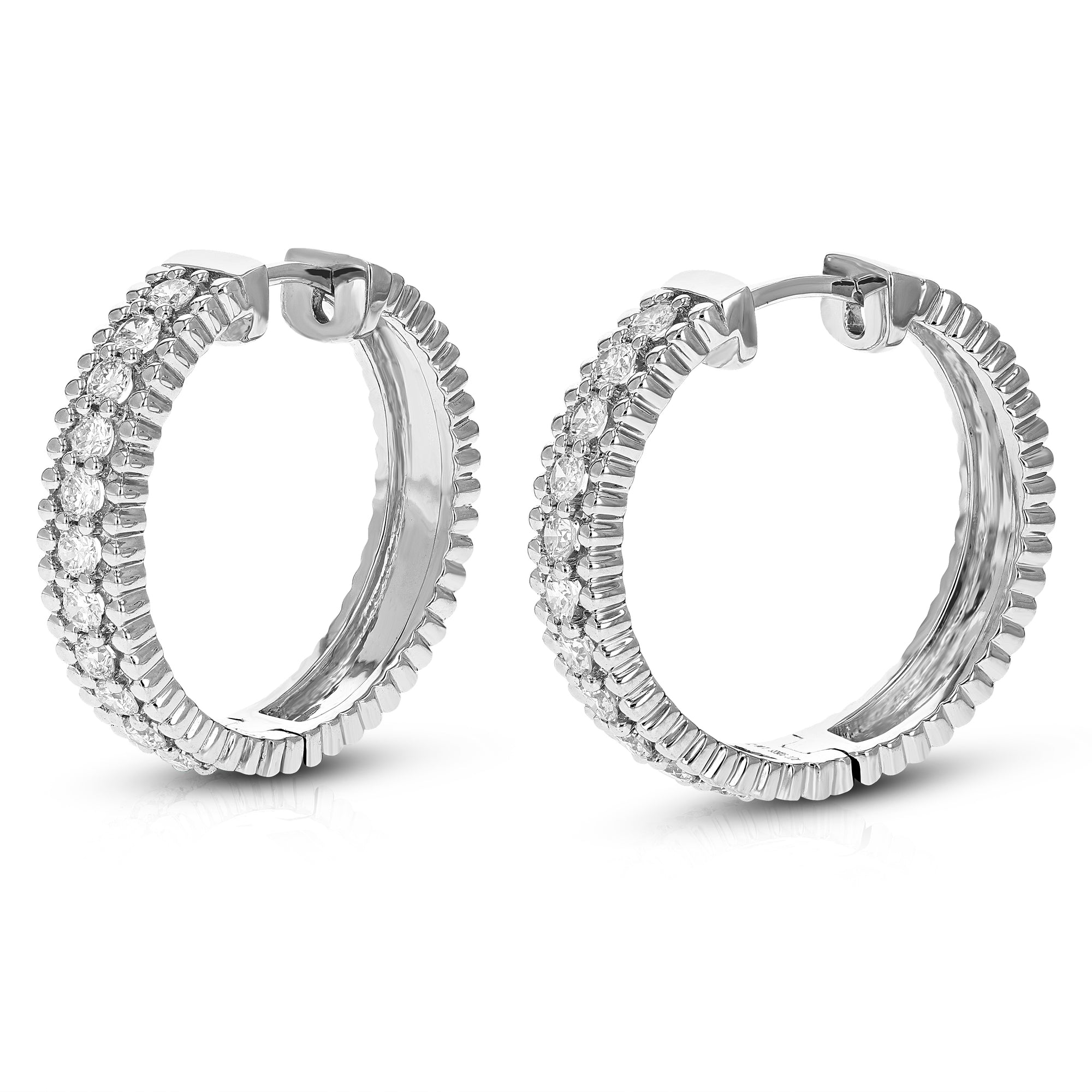 1 cttw Diamond Hoop Earrings for Women, Round Lab Grown Diamond Earrings in .925 Sterling Silver, Prong Setting, 1 Inch