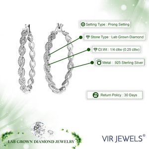 1/4 cttw Diamond Hoop Earrings for Women, Round Lab Grown Diamond Earrings in .925 Sterling Silver, Prong Setting, 1 1/2 Inch