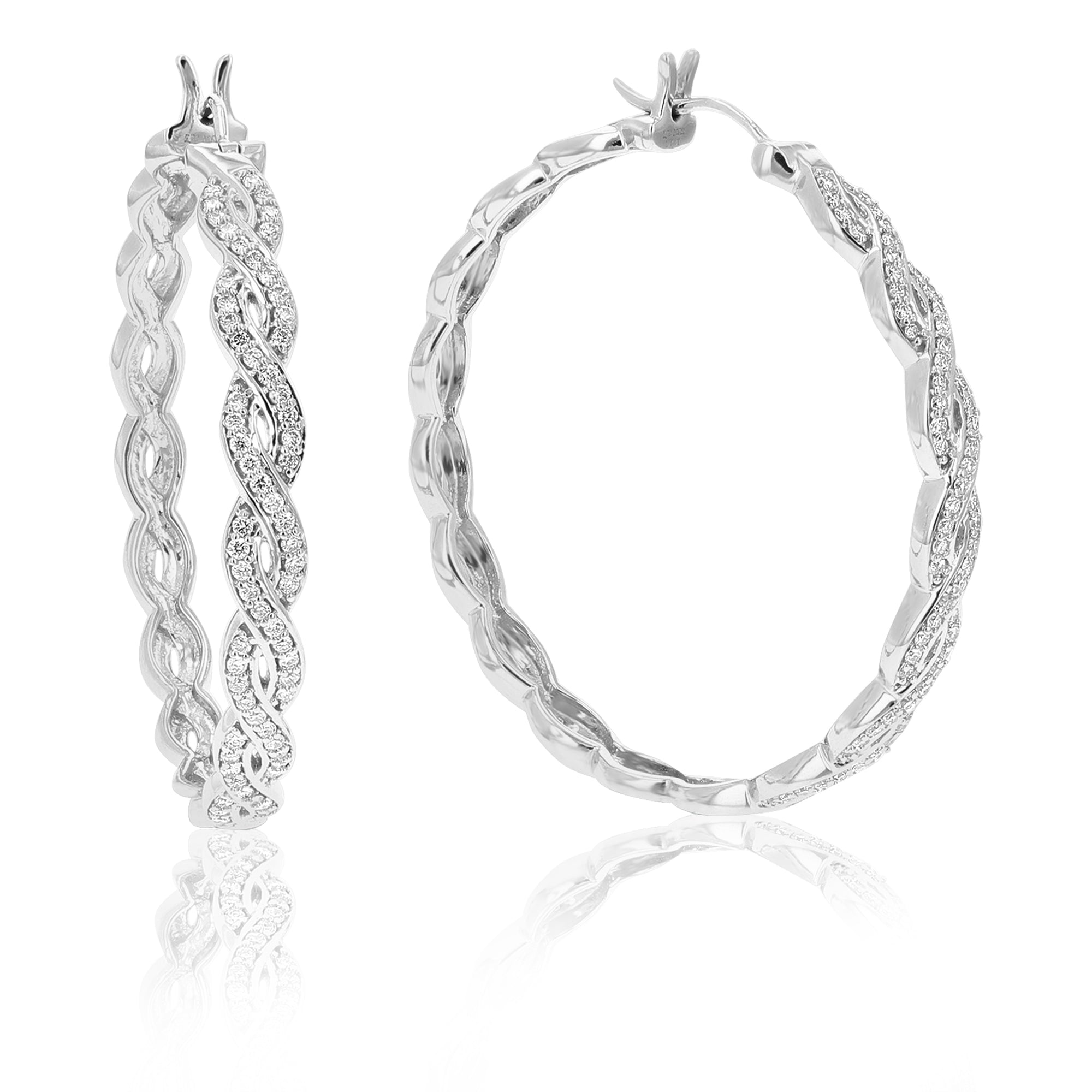 1/2 cttw Diamond Hoop Earrings for Women, Round Lab Grown Diamond Earrings in .925 Sterling Silver, Prong Setting, 1 1/2 Inch