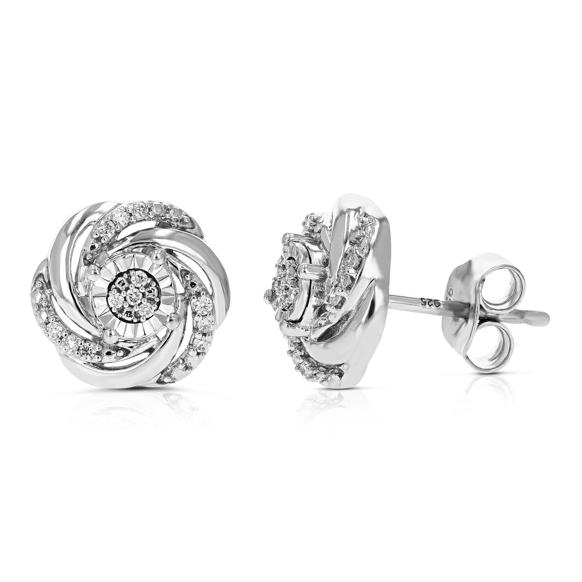1/10 cttw Round Lab Grown Diamond stud earrings .925 Sterling Silver Prong Set, 2/3 Inch
