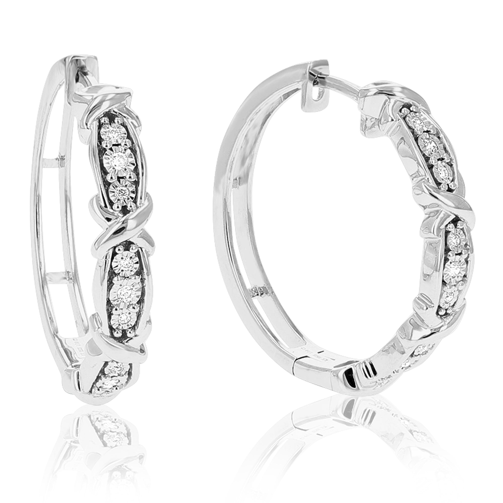 1/10 cttw Diamond Hoop Earrings for Women, Round Lab Grown Diamond Earrings in .925 Sterling Silver, Prong Setting, 1 Inch