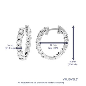 1/4 cttw Diamond Hoop Earrings for Women, Round Lab Grown Diamond Earrings in .925 Sterling Silver, Prong Setting, 2/3 Inch