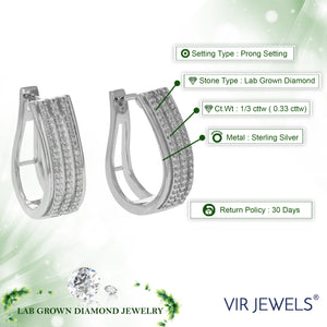 1/3 cttw Diamond Hoop Earrings for Women, Round Lab Grown Diamond Earrings in .925 Sterling Silver, Prong Setting, 3/4 Inch