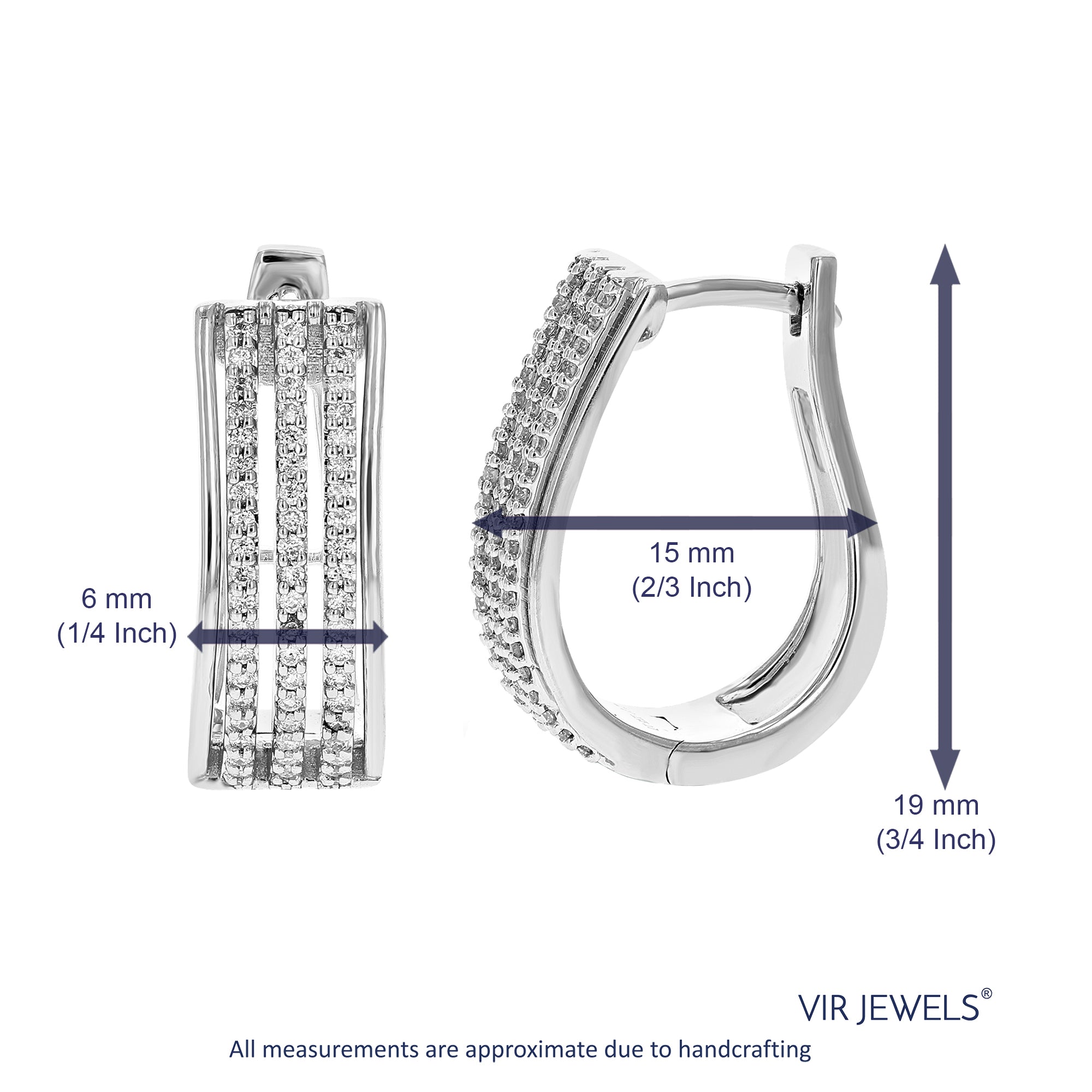 1/3 cttw Diamond Hoop Earrings for Women, Round Lab Grown Diamond Earrings in .925 Sterling Silver, Prong Setting, 3/4 Inch