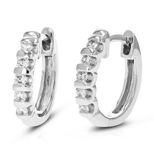 1/4 cttw Diamond Hoop Earrings for Women, Round Lab Grown Diamond Earrings in .925 Sterling Silver, Channel Setting, 1/2 Inch