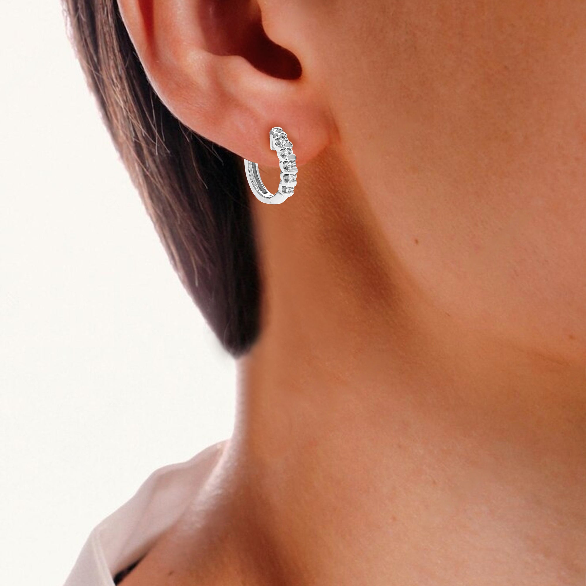 1/4 cttw Diamond Hoop Earrings for Women, Round Lab Grown Diamond Earrings in .925 Sterling Silver, Channel Setting, 1/2 Inch