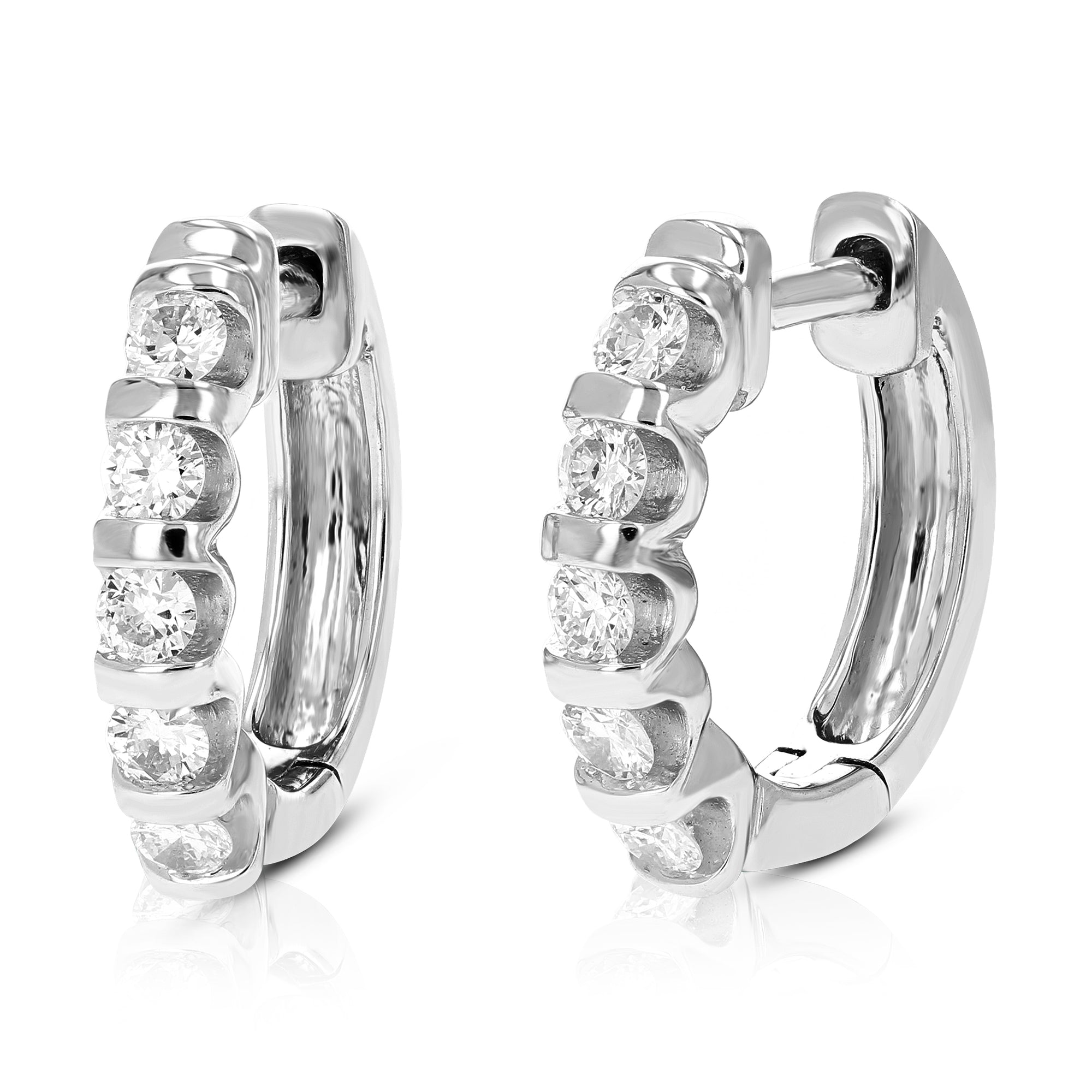 1/2 cttw Diamond Hoop Earrings for Women, Round Lab Grown Diamond Earrings in .925 Sterling Silver, Channel Setting, 2/3 Inch