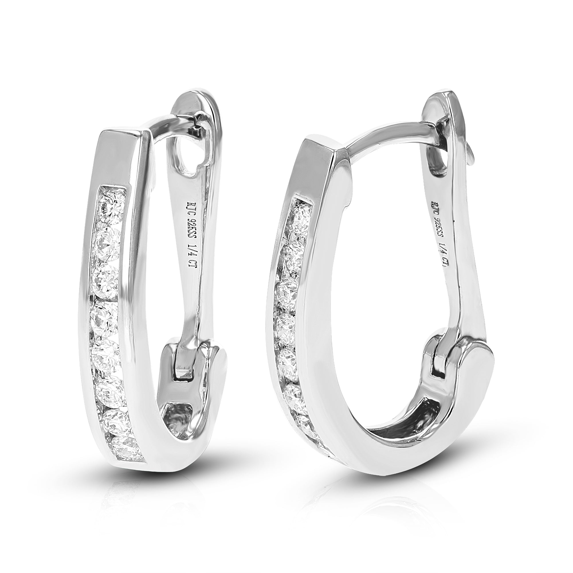 1/4 cttw Diamond Hoop Earrings for Women, Round Lab Grown Diamond Earrings in .925 Sterling Silver, Channel Setting, 2/3 Inch