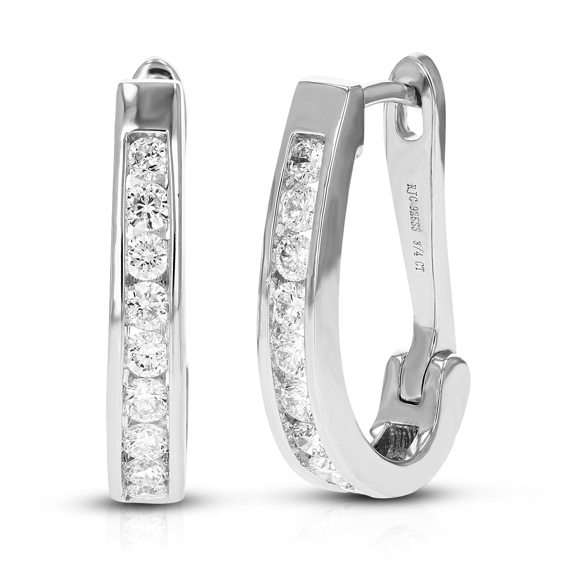 3/4 cttw Diamond Hoop Earrings for Women, Round Lab Grown Diamond Earrings in .925 Sterling Silver, Channel Setting, 3/4 Inch