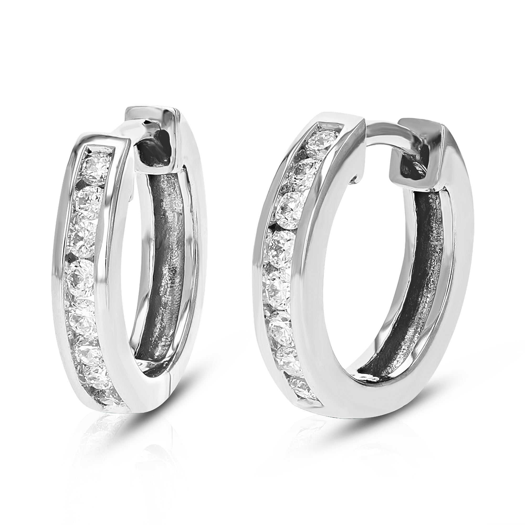 1/4 cttw Diamond Hoop Earrings for Women, Round Lab Grown Diamond Earrings in .925 Sterling Silver, Channel Setting, 1/2 Inch