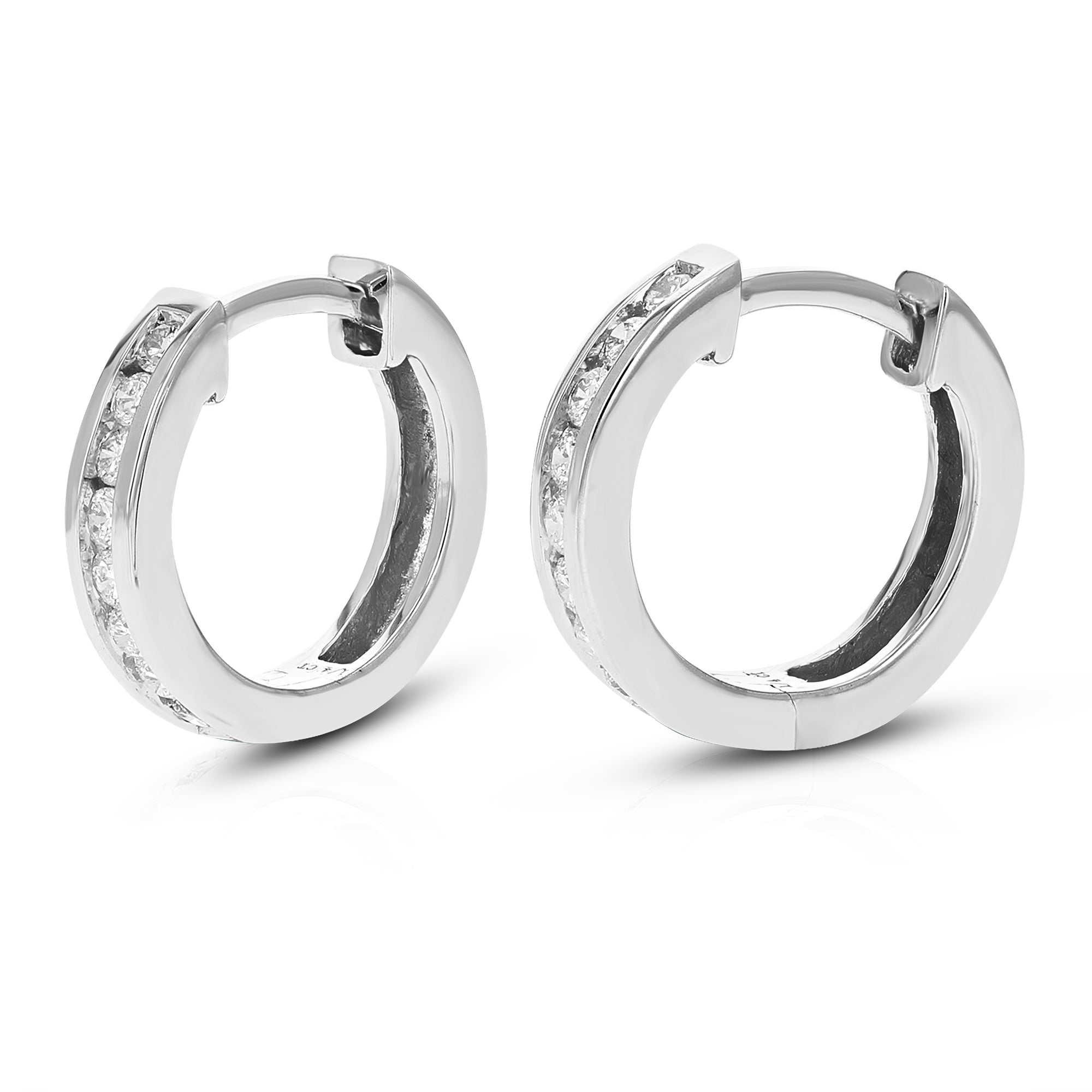 1/4 cttw Diamond Hoop Earrings for Women, Round Lab Grown Diamond Earrings in .925 Sterling Silver, Channel Setting, 1/2 Inch