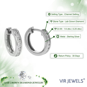 1/4 cttw Diamond Hoop Earrings for Women, Round Lab Grown Diamond Earrings in .925 Sterling Silver, Channel Setting, 1/2 Inch