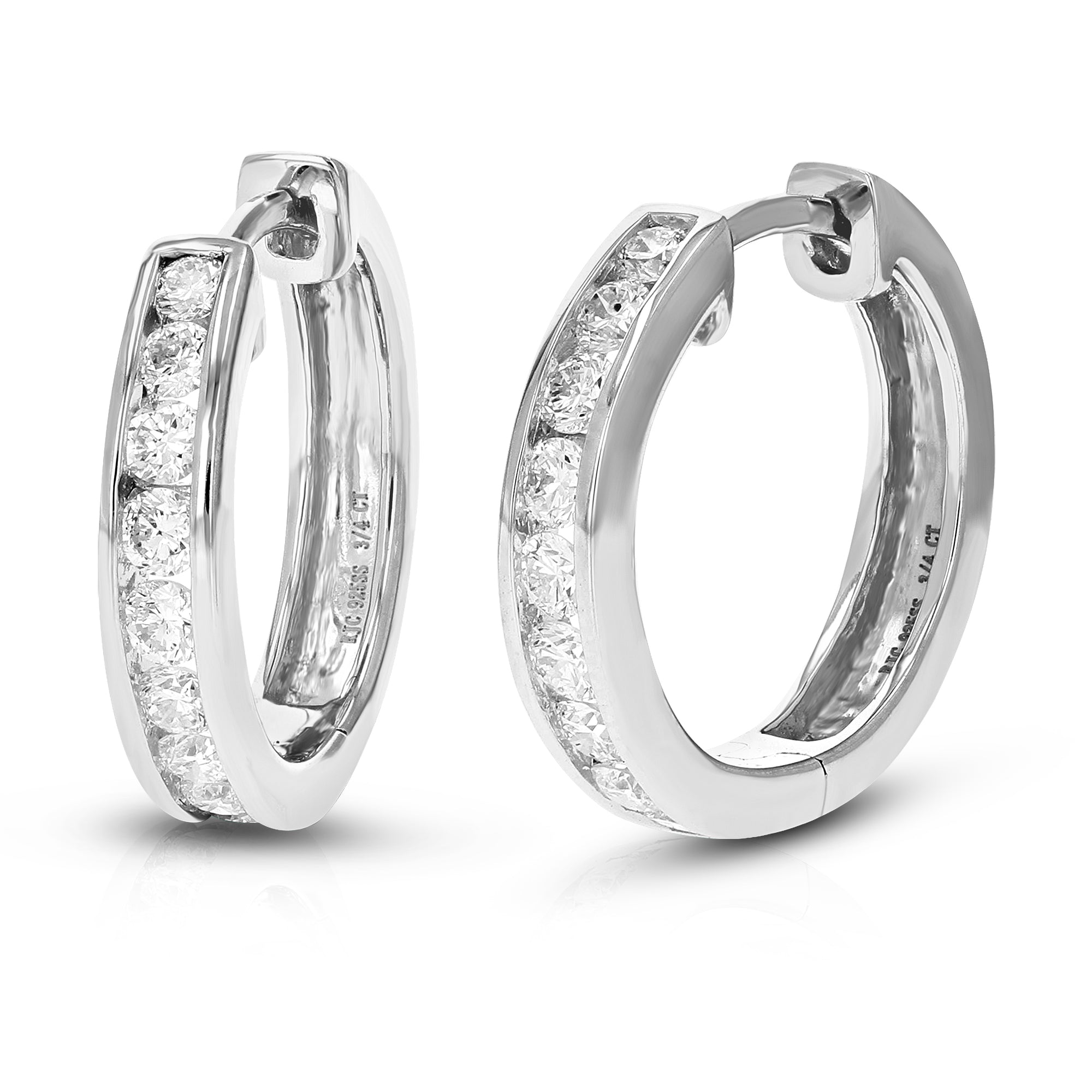 3/4 cttw Diamond Hoop Earrings for Women, Round Lab Grown Diamond Earrings in .925 Sterling Silver, Channel Setting, 2/3 Inch