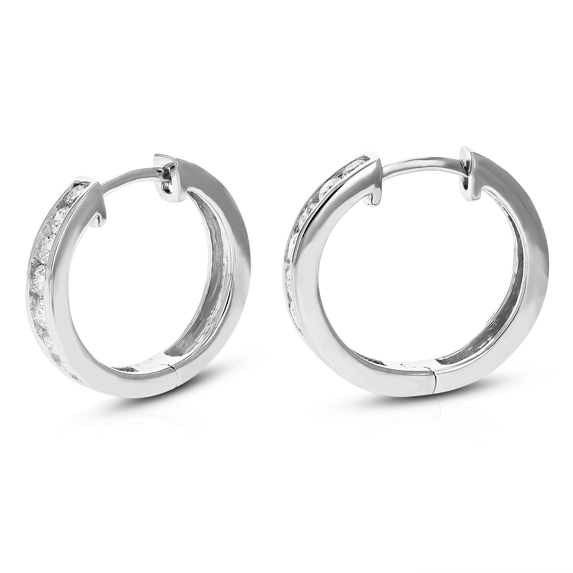 3/4 cttw Diamond Hoop Earrings for Women, Round Lab Grown Diamond Earrings in .925 Sterling Silver, Channel Setting, 2/3 Inch