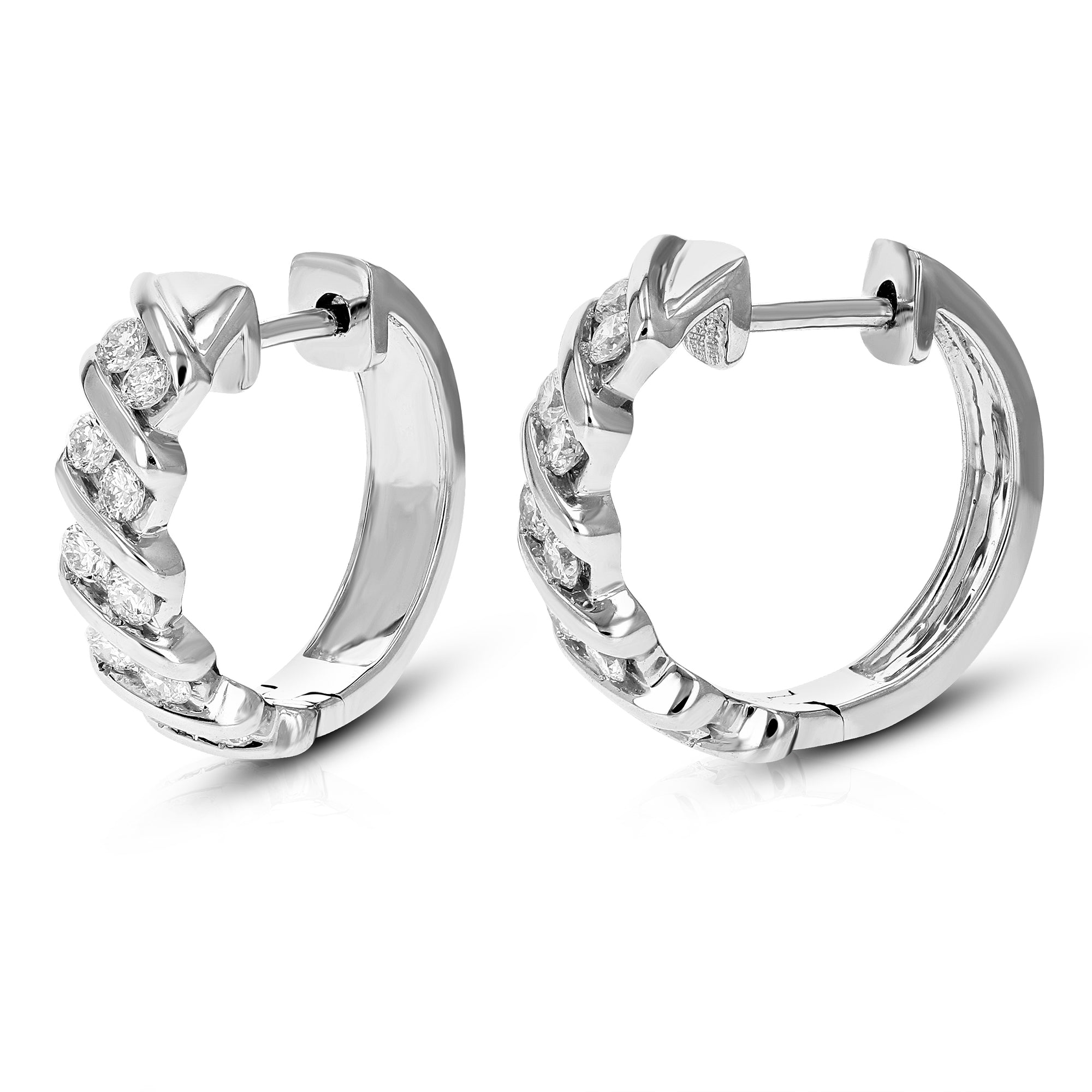 3/4 cttw Diamond Hoop Earrings for Women, Round Lab Grown Diamond Earrings in .925 Sterling Silver, channel Setting, 2/3 Inch