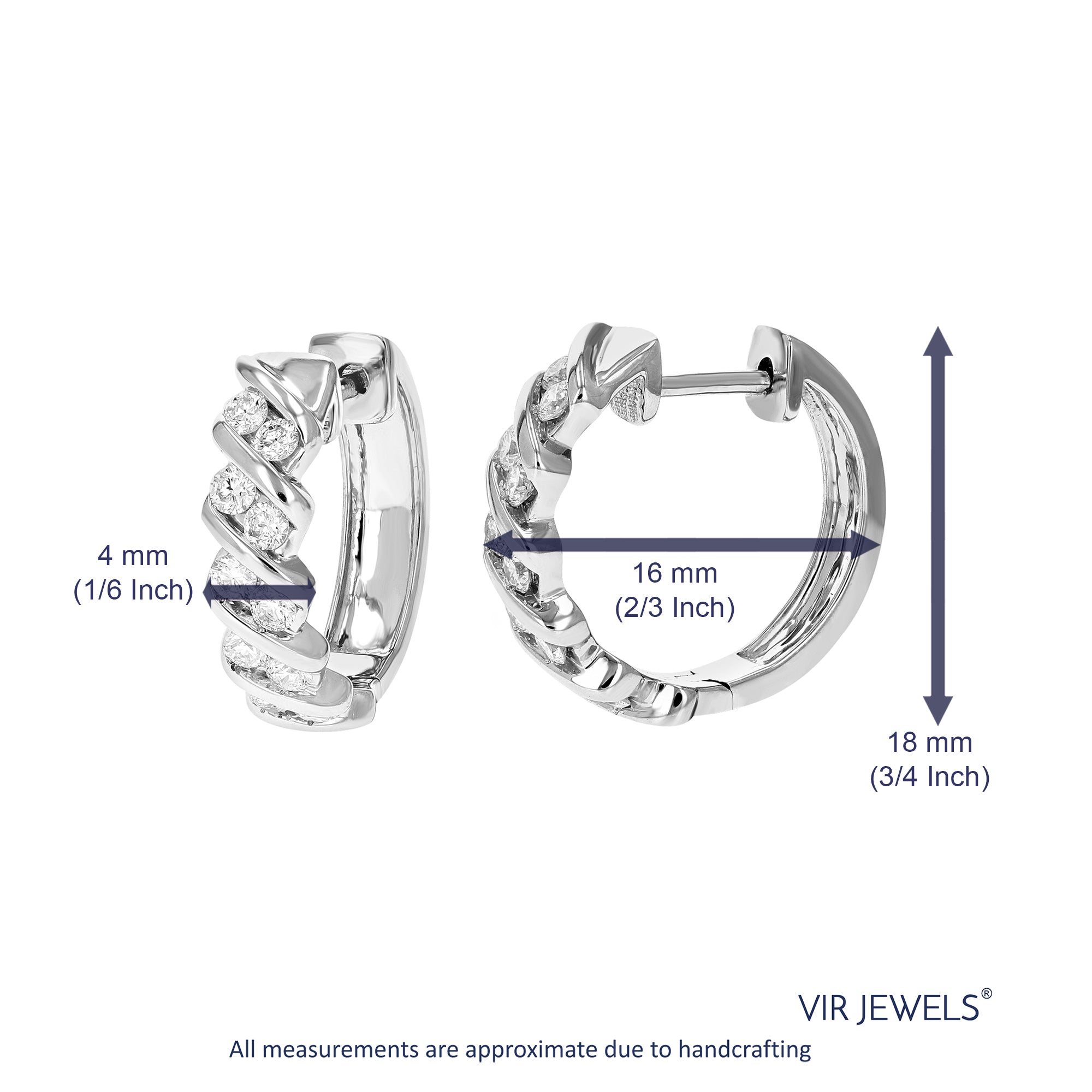 3/4 cttw Diamond Hoop Earrings for Women, Round Lab Grown Diamond Earrings in .925 Sterling Silver, channel Setting, 2/3 Inch