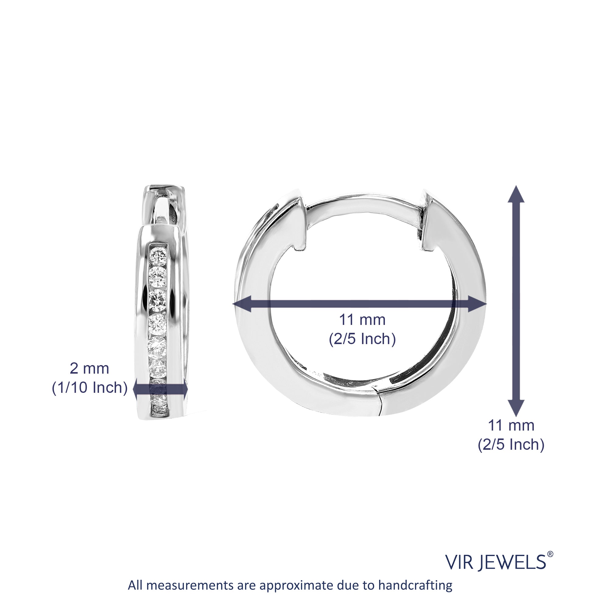 1/10 cttw Round Lab Grown Diamond Hoop Earrings in .925 Sterling Silver Channel Set 2/5 Inch