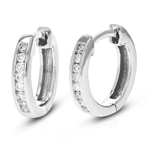 1/10 cttw Diamond Hoop Earrings for Women, Round Lab Grown Diamond Earrings in .925 Sterling Silver, Channel Setting, 2/5 Inch