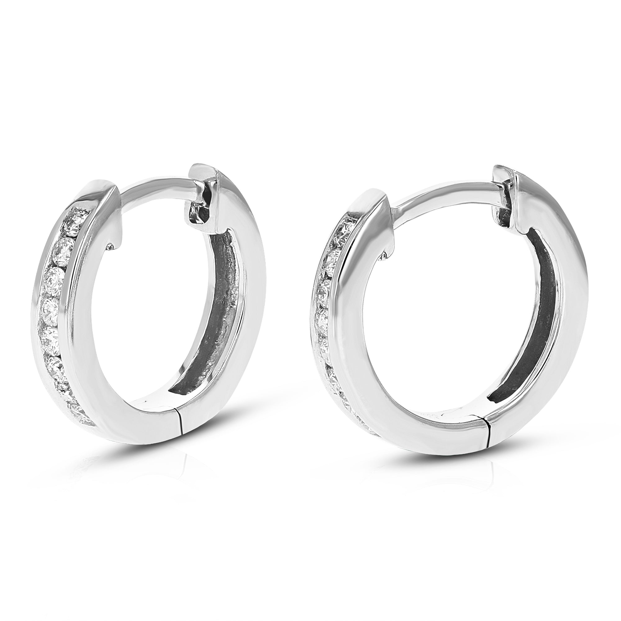 1/10 cttw Diamond Hoop Earrings for Women, Round Lab Grown Diamond Earrings in .925 Sterling Silver, Channel Setting, 2/5 Inch