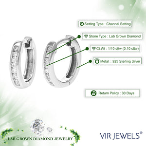 1/10 cttw Diamond Hoop Earrings for Women, Round Lab Grown Diamond Earrings in .925 Sterling Silver, Channel Setting, 2/5 Inch