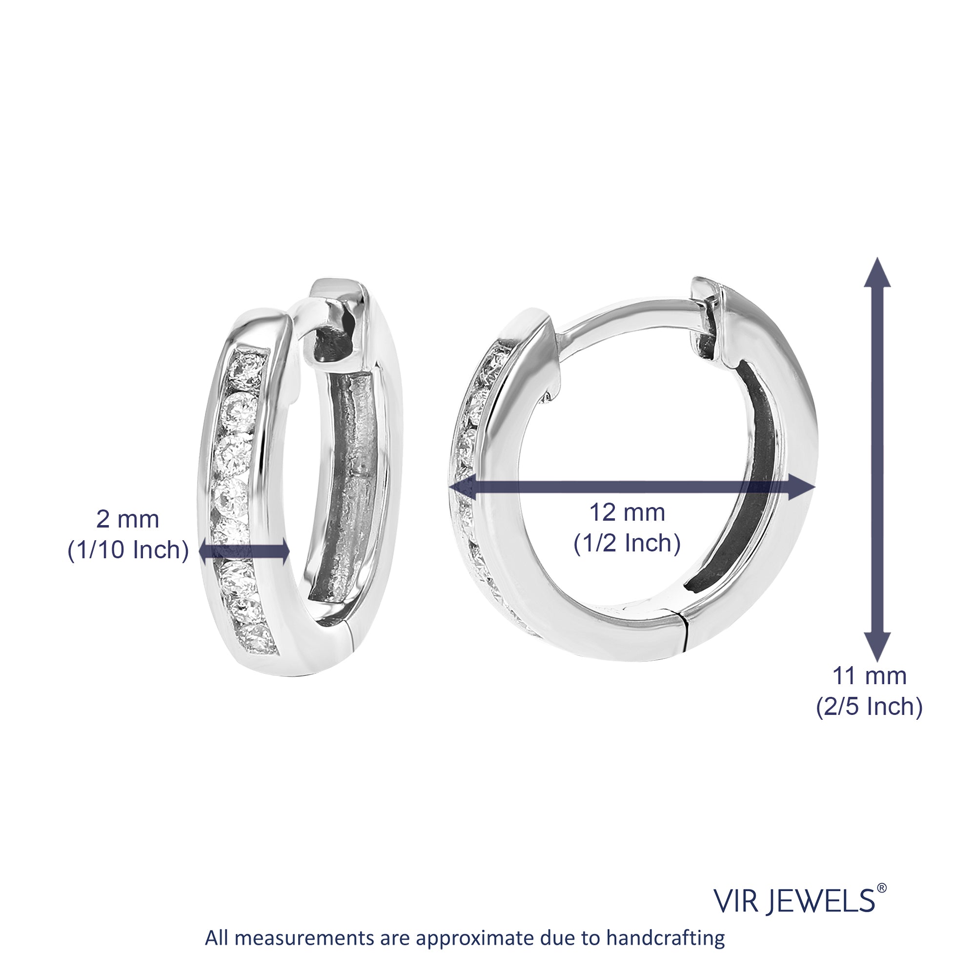 1/10 cttw Diamond Hoop Earrings for Women, Round Lab Grown Diamond Earrings in .925 Sterling Silver, Channel Setting, 2/5 Inch
