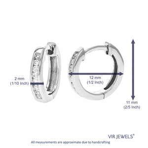 1/10 cttw Diamond Hoop Earrings for Women, Round Lab Grown Diamond Earrings in .925 Sterling Silver, Channel Setting, 2/5 Inch