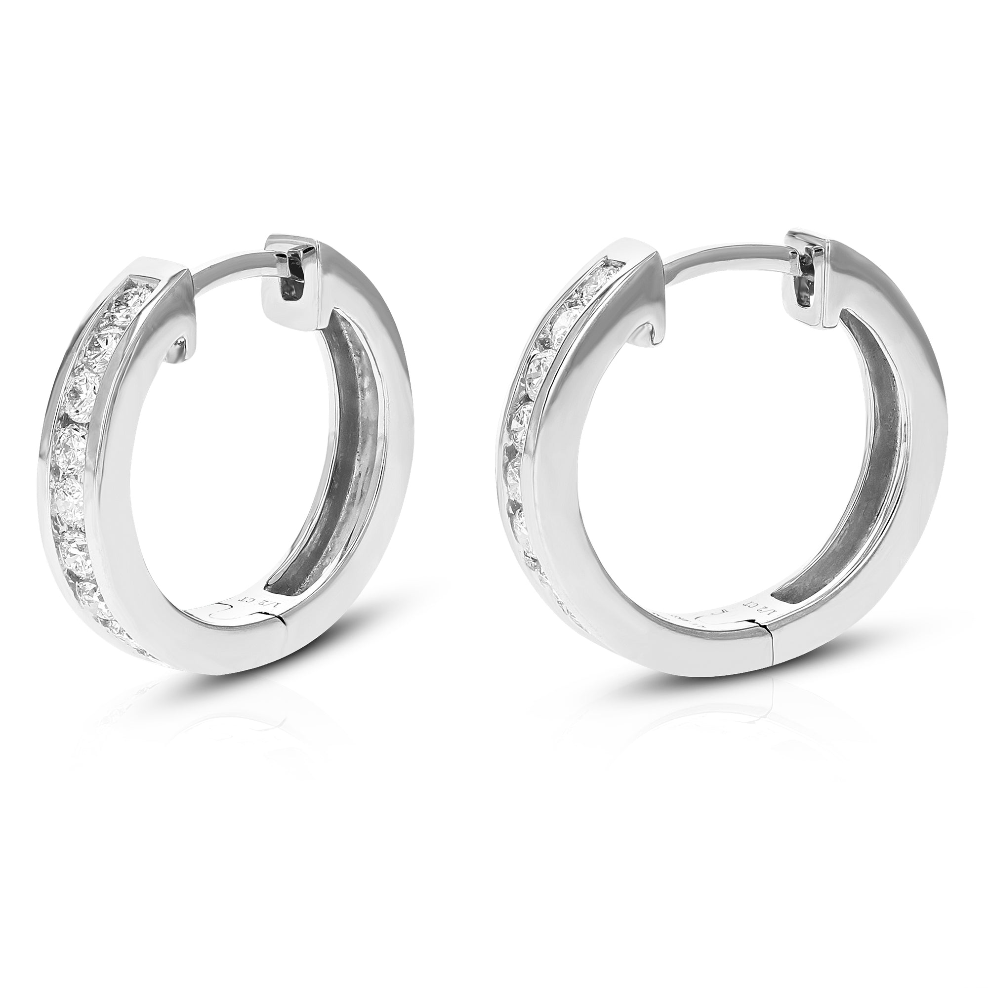 1/2 cttw Diamond Hoop Earrings for Women, Round Lab Grown Diamond Earrings in .925 Sterling Silver, Channel Setting, 2/3 Inch