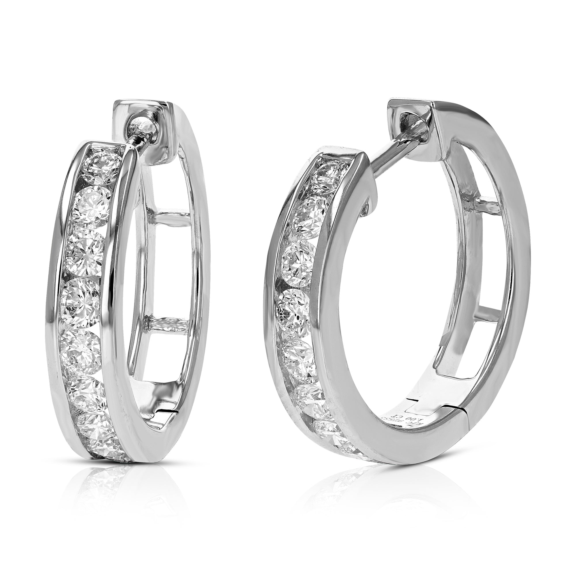 1 cttw Diamond Hoop Earrings for Women, Round Lab Grown Diamond Earrings in .925 Sterling Silver, Channel Setting, 2/3 Inch
