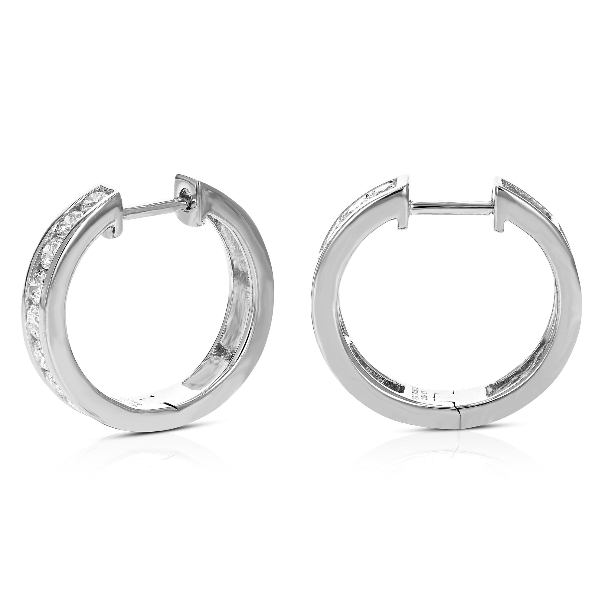 1 cttw Diamond Hoop Earrings for Women, Round Lab Grown Diamond Earrings in .925 Sterling Silver, Channel Setting, 2/3 Inch