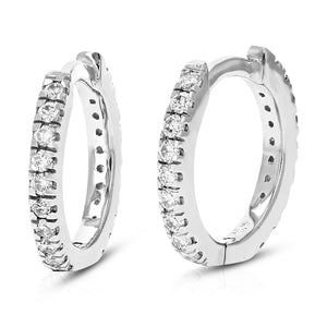 1/4 cttw Diamond Hoop Earrings for Women, Round Lab Grown Diamond Earrings in .925 Sterling Silver, Prong Setting, 2/5 Inch