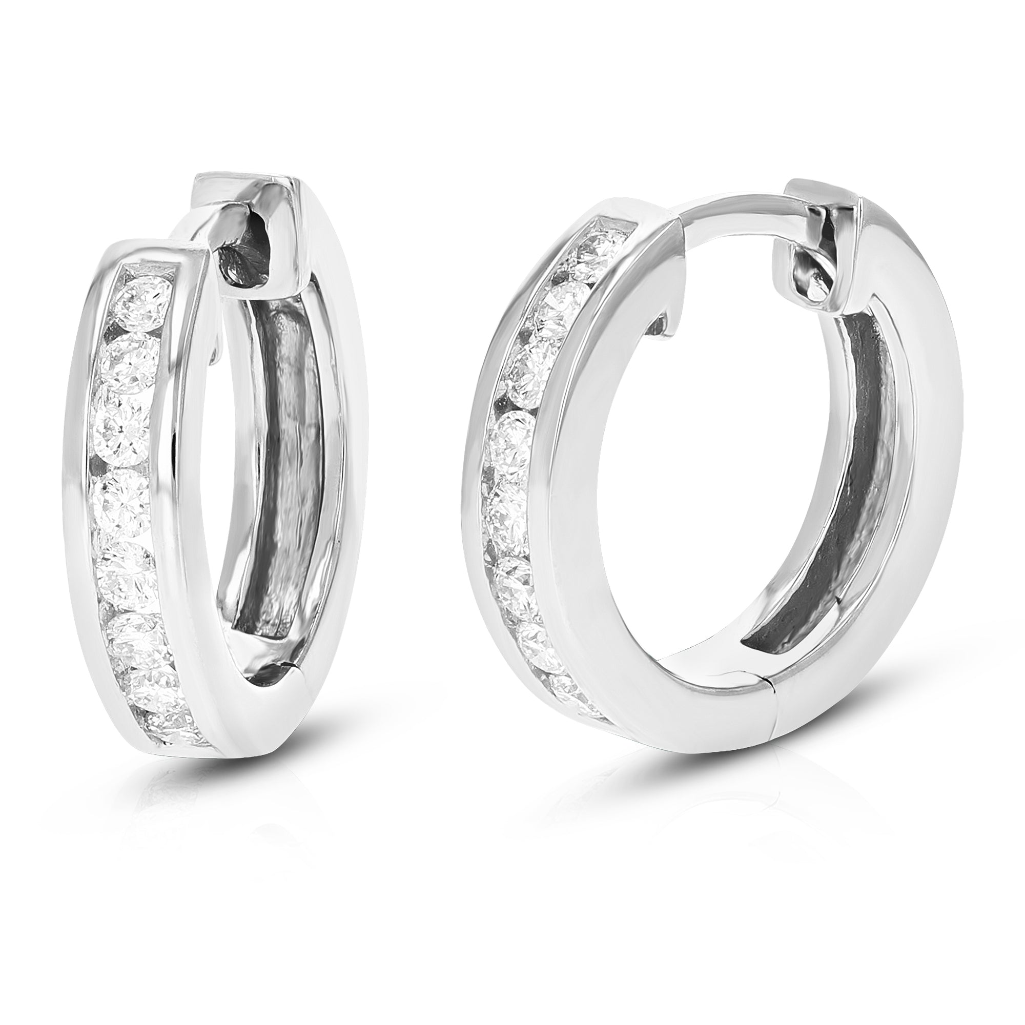 1/3 cttw Diamond Hoop Earrings for Women, Round Lab Grown Diamond Earrings in .925 Sterling Silver, Channel Setting, 1/2 Inch