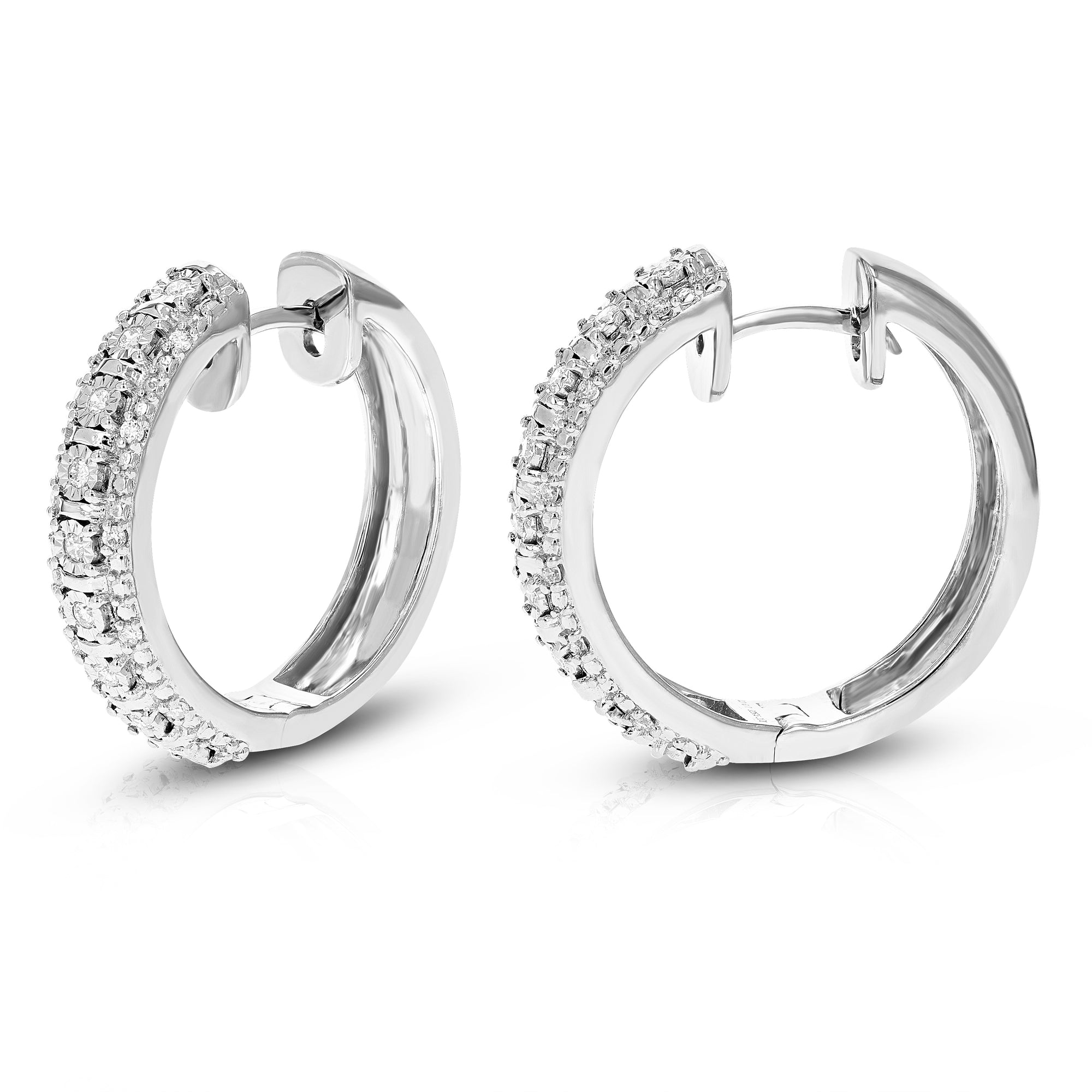 1/3 cttw Diamond Hoop Earrings for Women, Round Lab Grown Diamond Earrings in .925 Sterling Silver, Prong Setting, 1 Inch