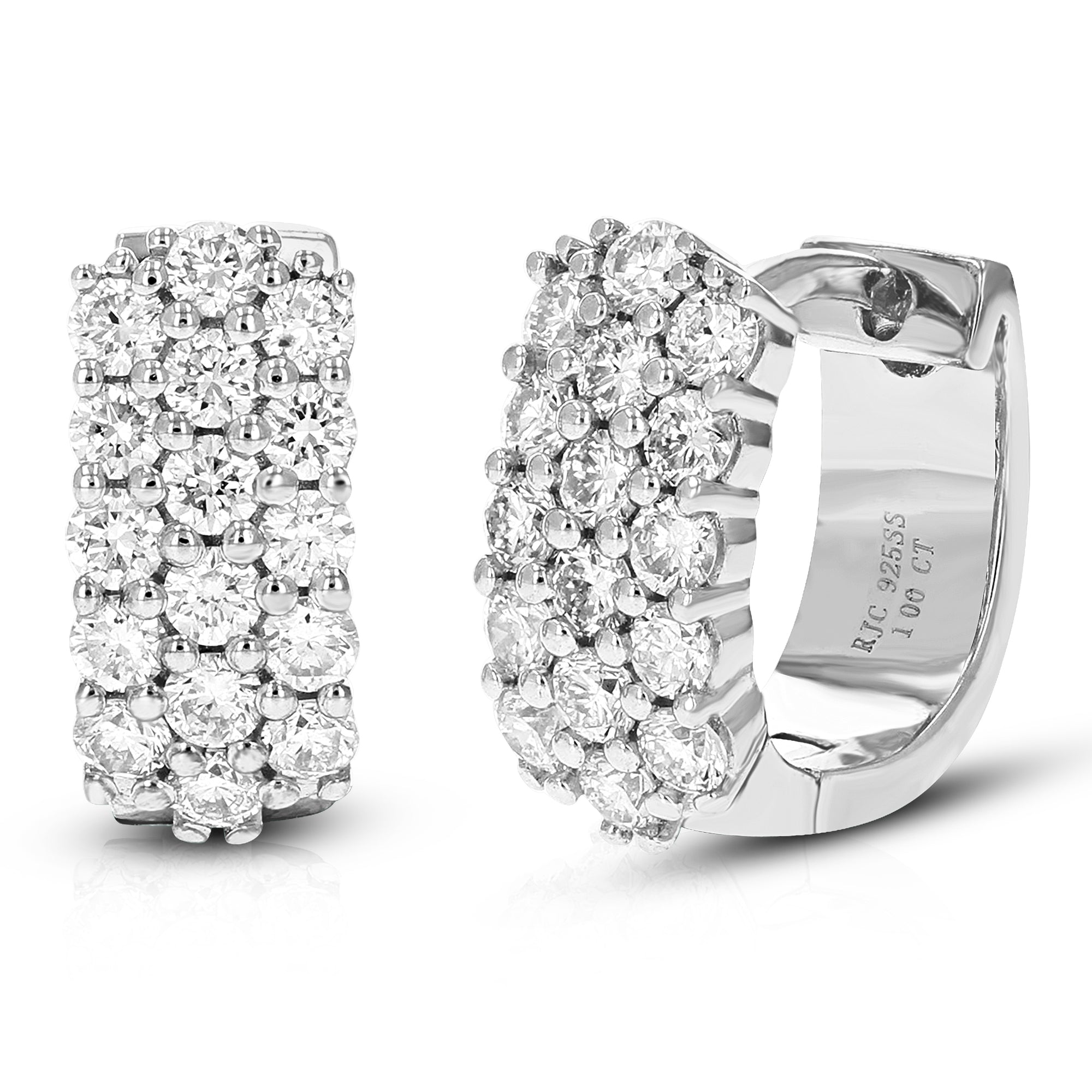1 cttw Diamond Hoop Earrings for Women, Round Lab Grown Diamond Earrings in .925 Sterling Silver, Prong Setting, 2/3 Inch