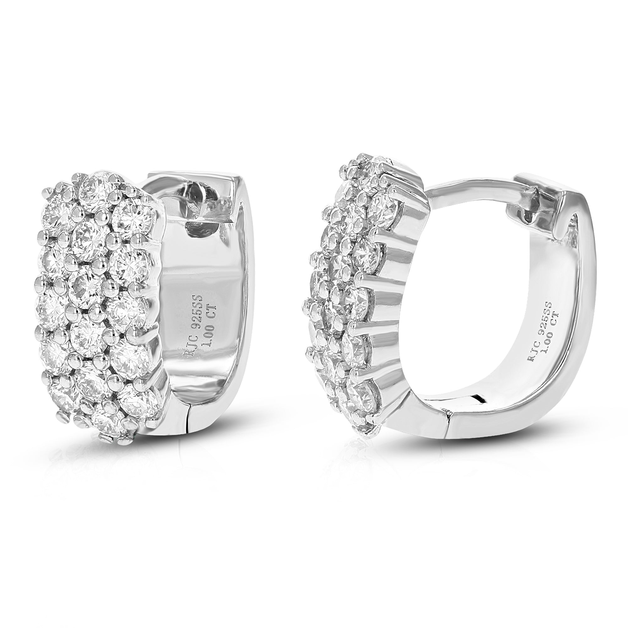 1 cttw Diamond Hoop Earrings for Women, Round Lab Grown Diamond Earrings in .925 Sterling Silver, Prong Setting, 2/3 Inch