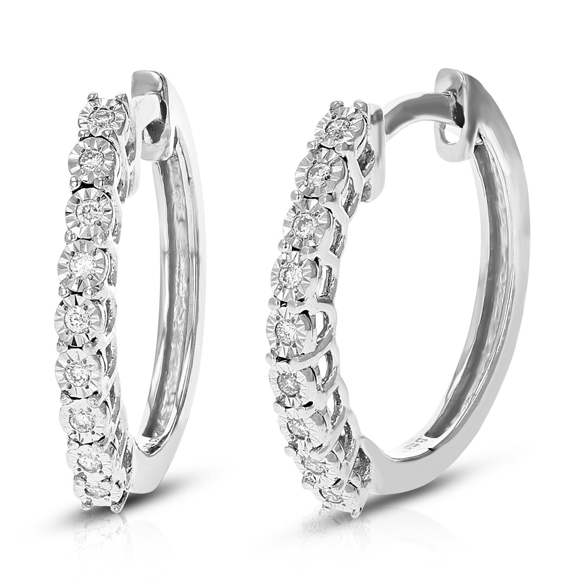 1/12 cttw Diamond Hoop Earrings for Women, Round Lab Grown Diamond Earrings in .925 Sterling Silver, Prong Set, 1/2 Inch