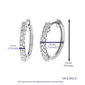 1/12 cttw Diamond Hoop Earrings for Women, Round Lab Grown Diamond Earrings in .925 Sterling Silver, Prong Set, 1/2 Inch