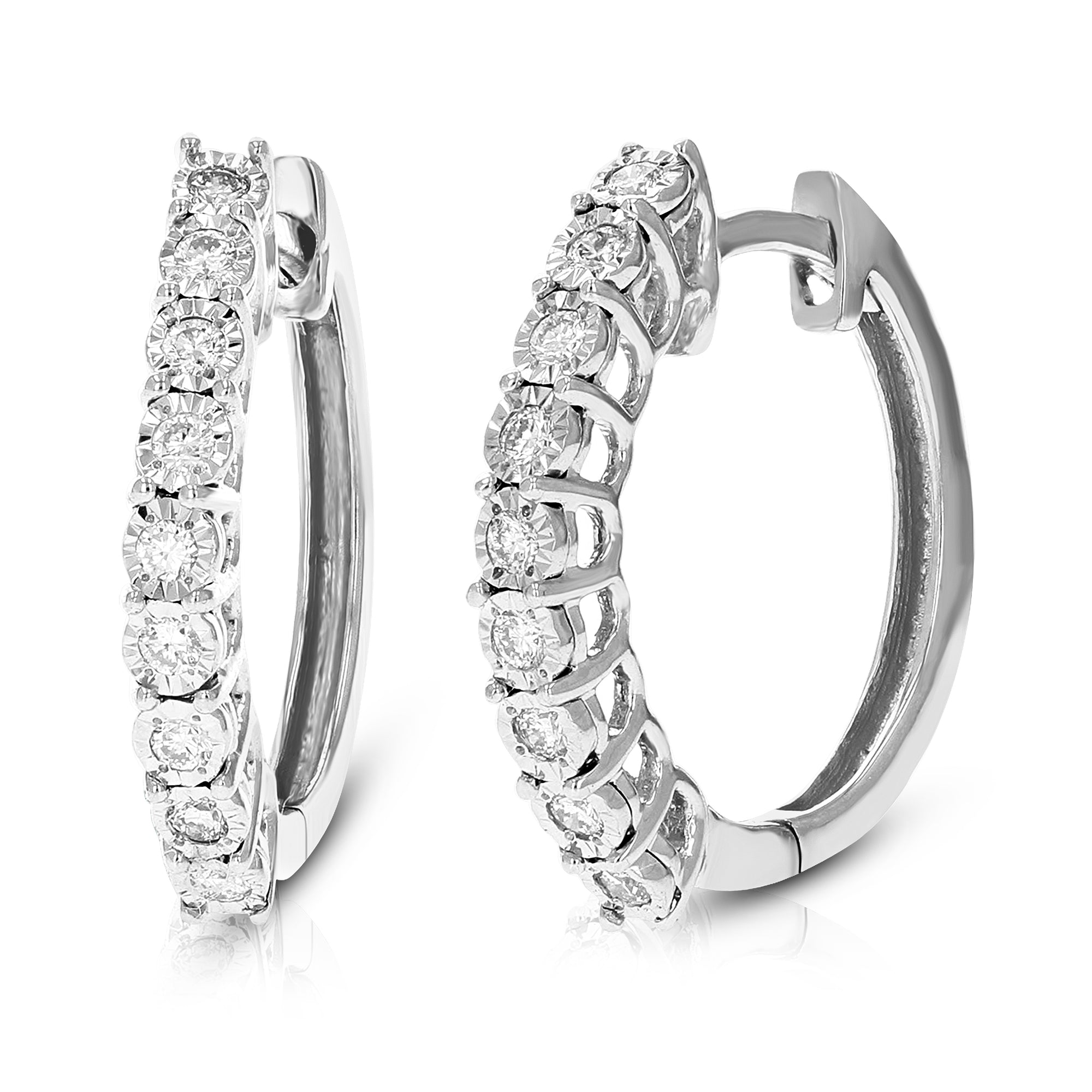 1/5 cttw Diamond Hoop Earrings for Women, Round Lab Grown Diamond Earrings in .925 Sterling Silver, Prong Setting, 3/4 Inch