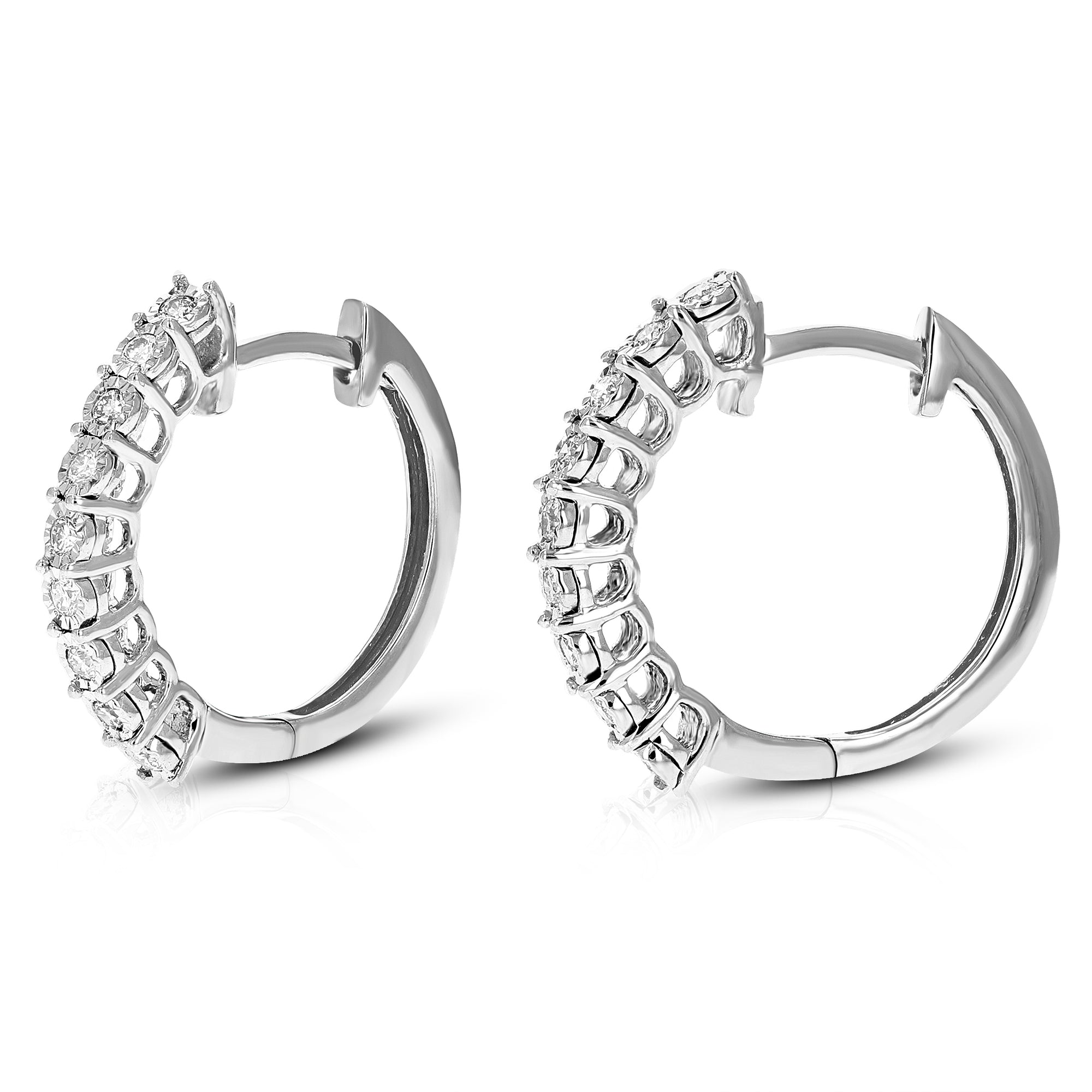 1/5 cttw Diamond Hoop Earrings for Women, Round Lab Grown Diamond Earrings in .925 Sterling Silver, Prong Setting, 3/4 Inch